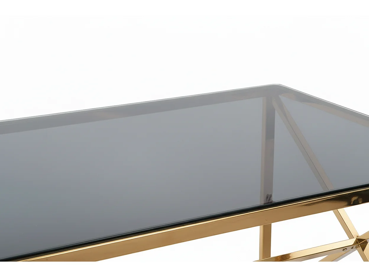 Table à Manger Design Verre Trempé Transparent & Doré – 150×90 cm