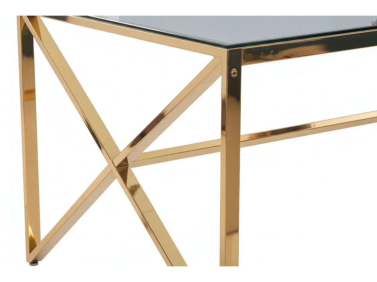 Table à Manger Design Verre Trempé Transparent & Doré – 150×90 cm