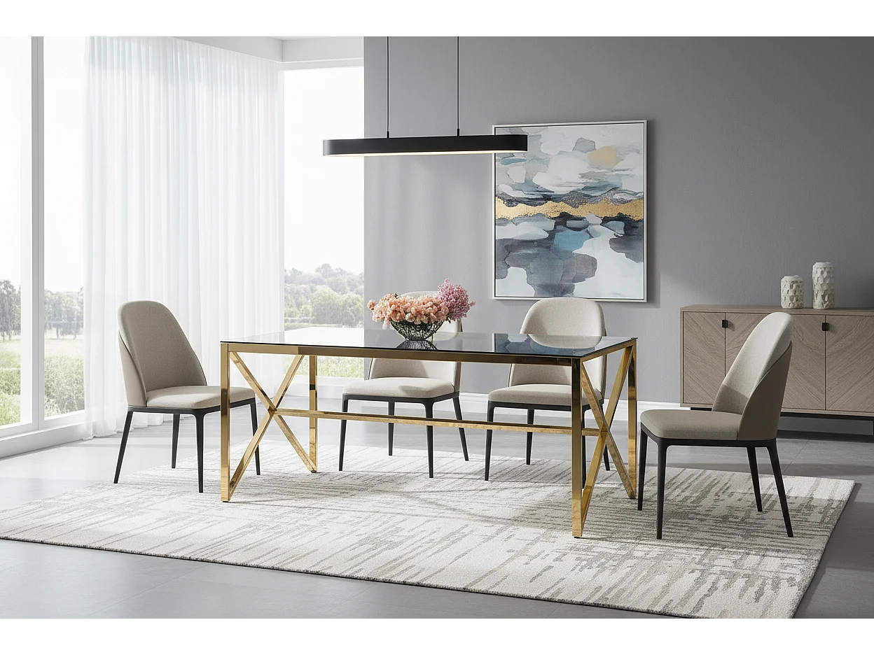 Table à Manger Design Verre Trempé Transparent & Doré – 150×90 cm