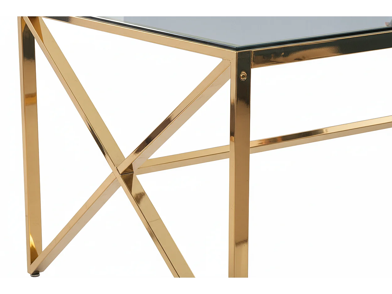 Table à Manger Design Verre Trempé Transparent & Doré – 150×90 cm