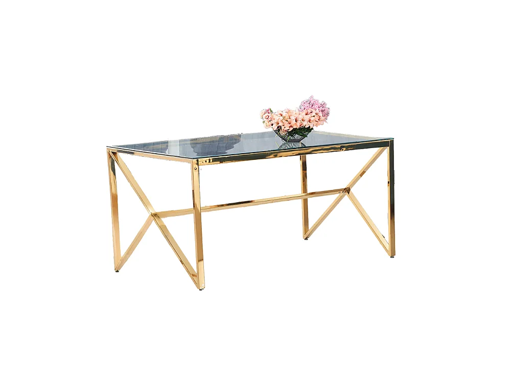 Table à Manger Design Verre Trempé Transparent & Doré – 150×90 cm