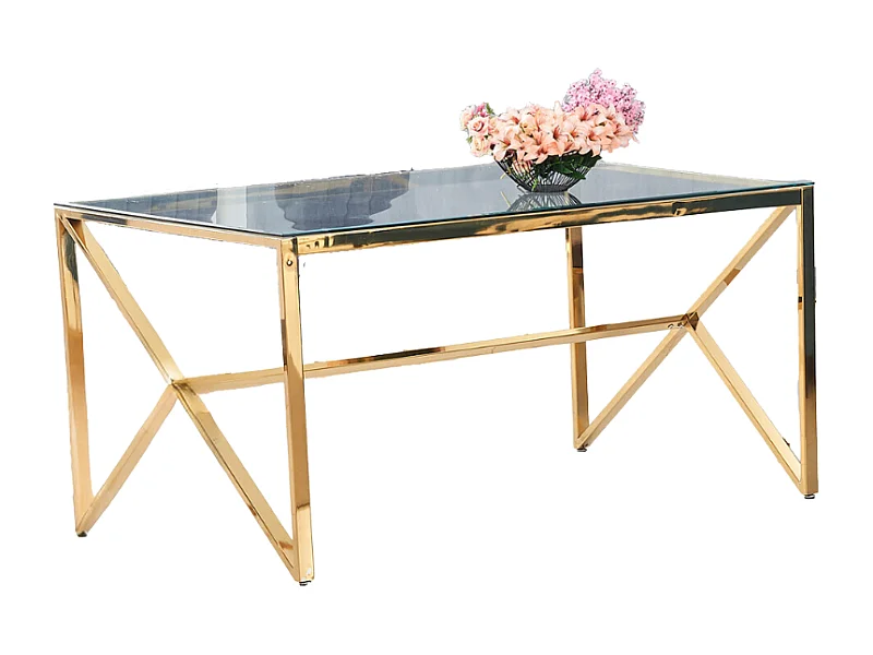 Table à Manger Design Verre Trempé Transparent & Doré – 150×90 cm