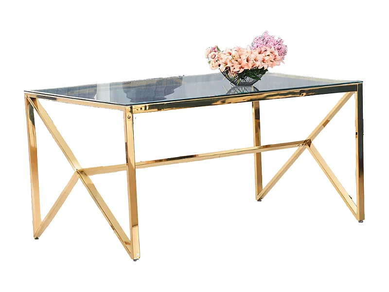 Table à Manger Design Verre Trempé Transparent & Doré – 150×90 cm
