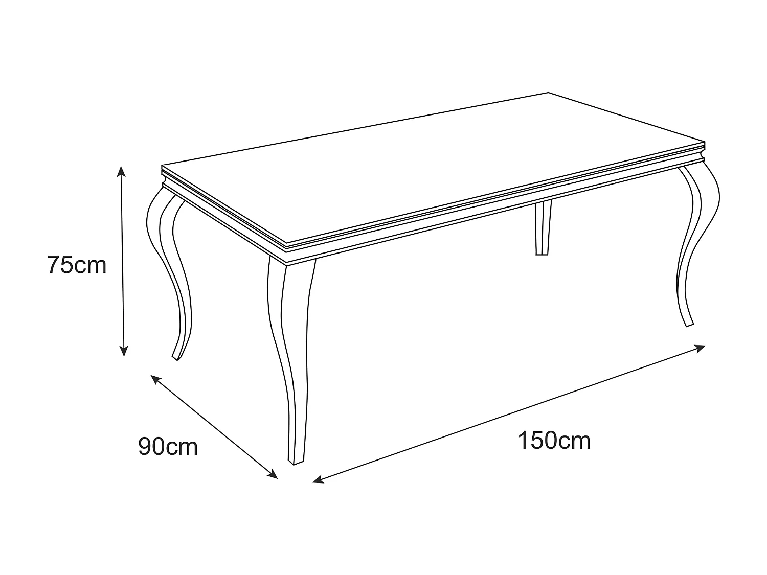 Table à manger BAROQUE 4 à 6 couverts pieds chrome plateau en verre 150x90 cm effet marbré noir