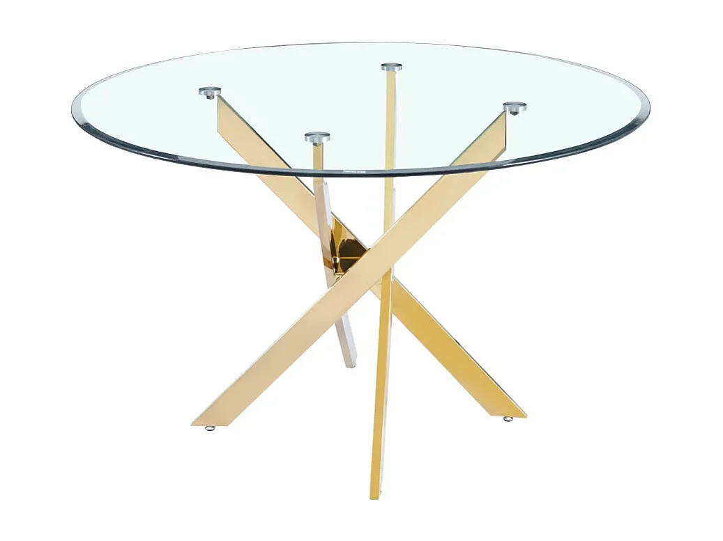 Table a manger ronde JESSICA Gold XXL 120 cm 4 couverts transparent