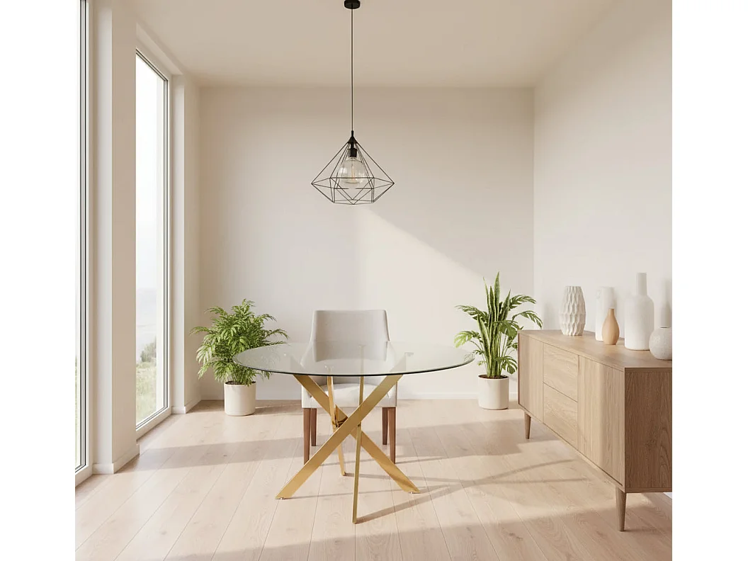 Table a manger ronde JESSICA Gold XXL 120 cm 4 couverts transparent