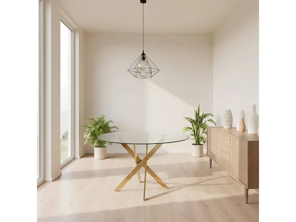 Table à  manger ronde JESSICA Gold XXL 120 cm 4 couverts transparent