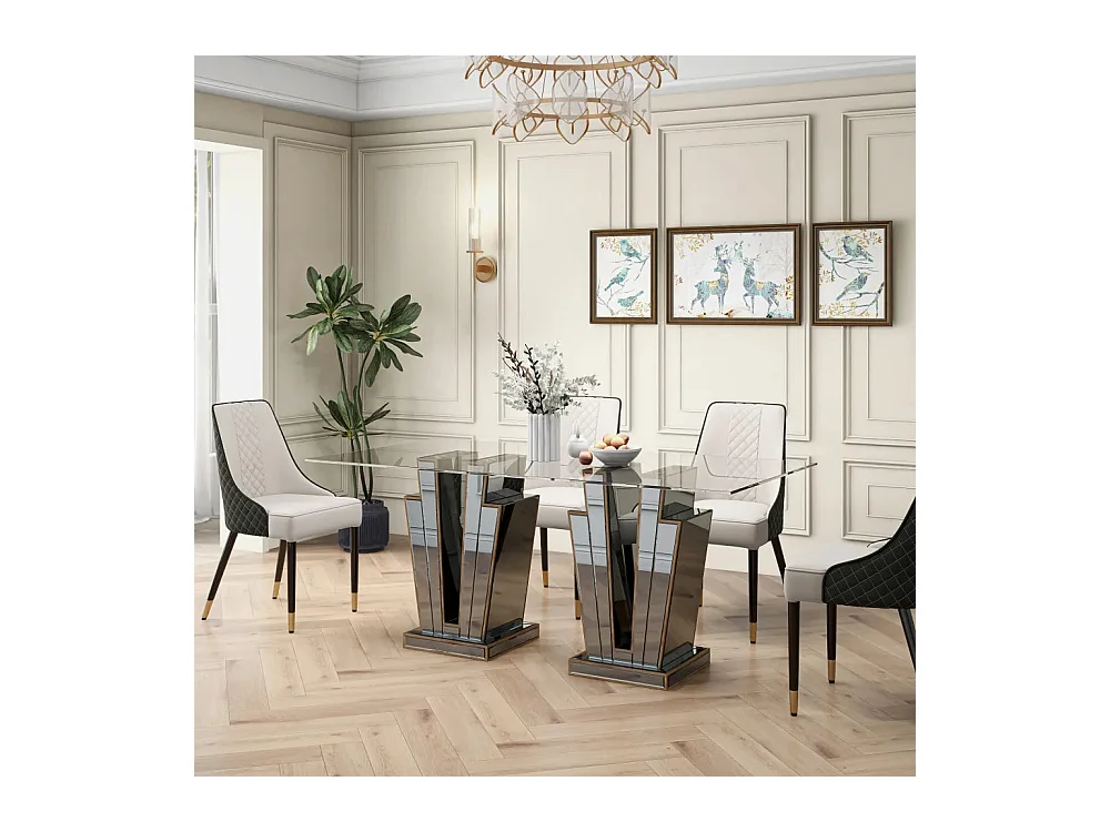 Table à manger GALAXY miroir plateau transparent
