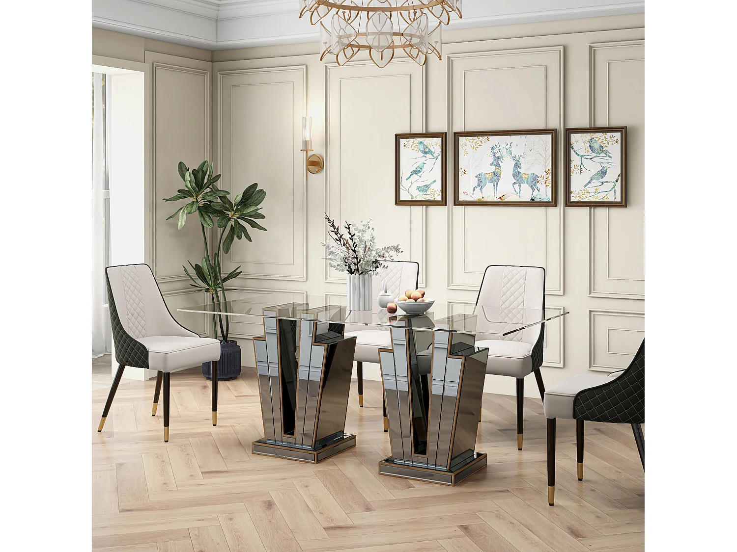 Table à manger GALAXY miroir plateau transparent