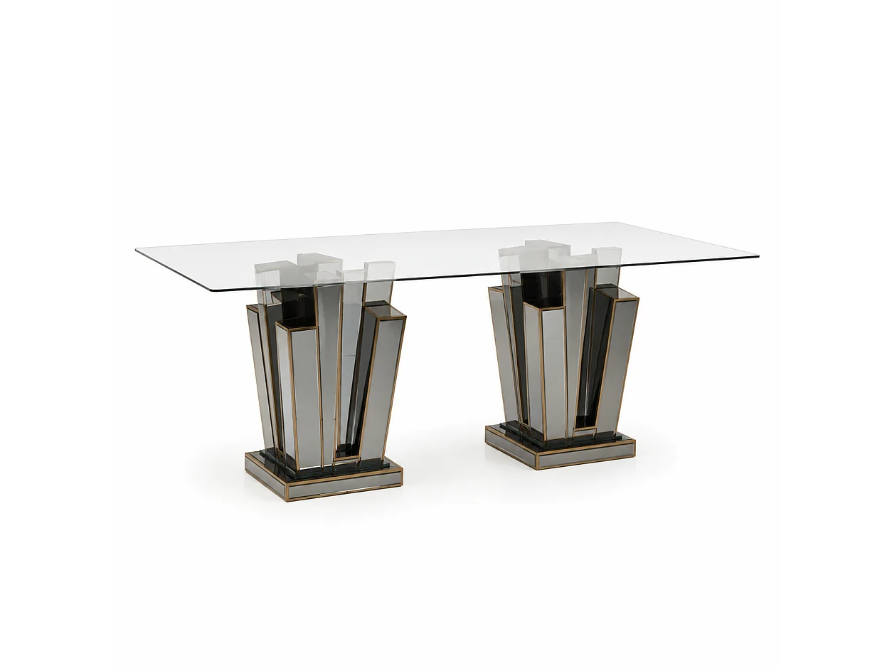 Table à manger GALAXY miroir plateau transparent
