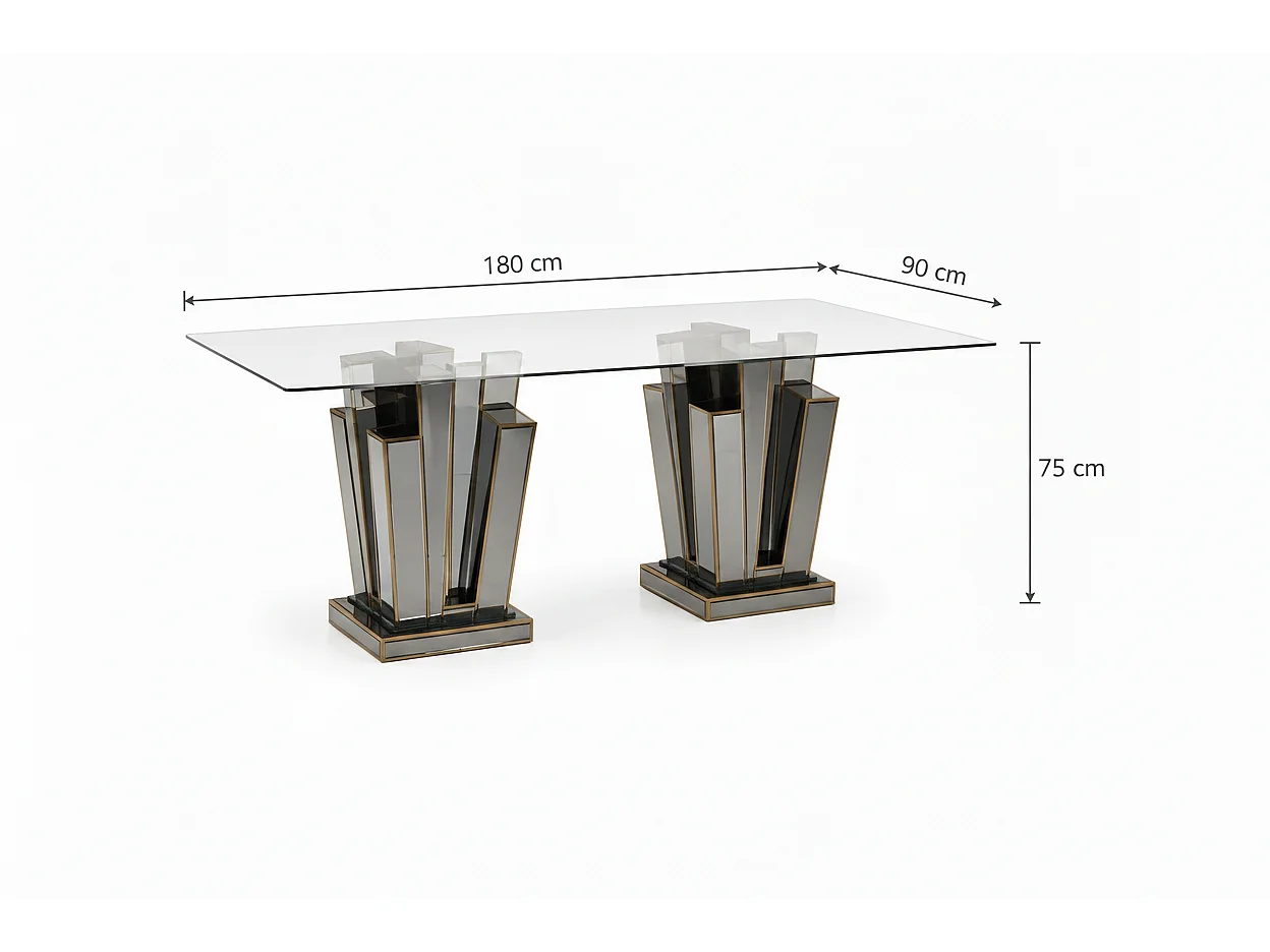 Table à manger GALAXY miroir plateau transparent