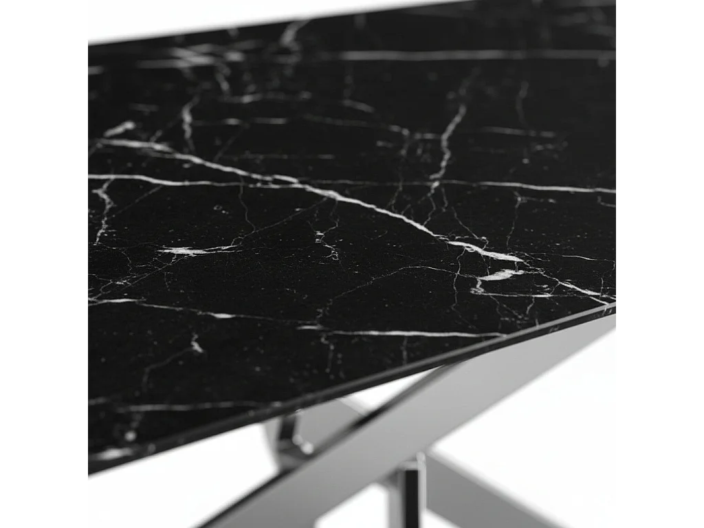 Table Repas JESSICA XXL Chrome et plateau en verre MARBRE NOIR 180 cm 6 à 8 couverts