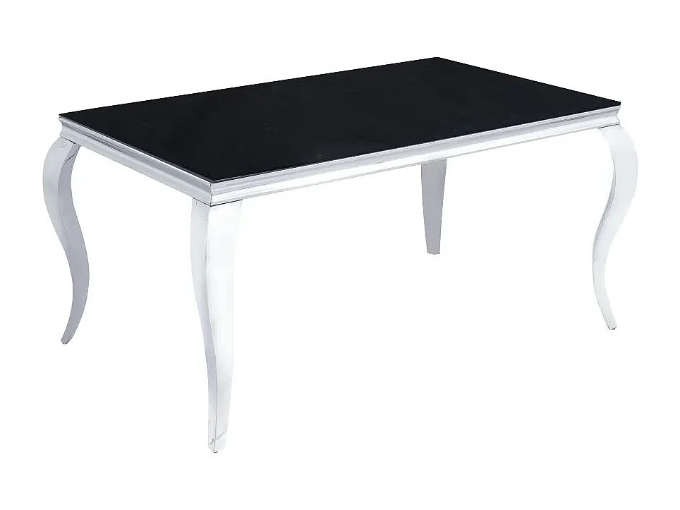 Table à manger BAROQUE 4 à 6 couverts pieds chrome plateau en verre 150x90 cm noir