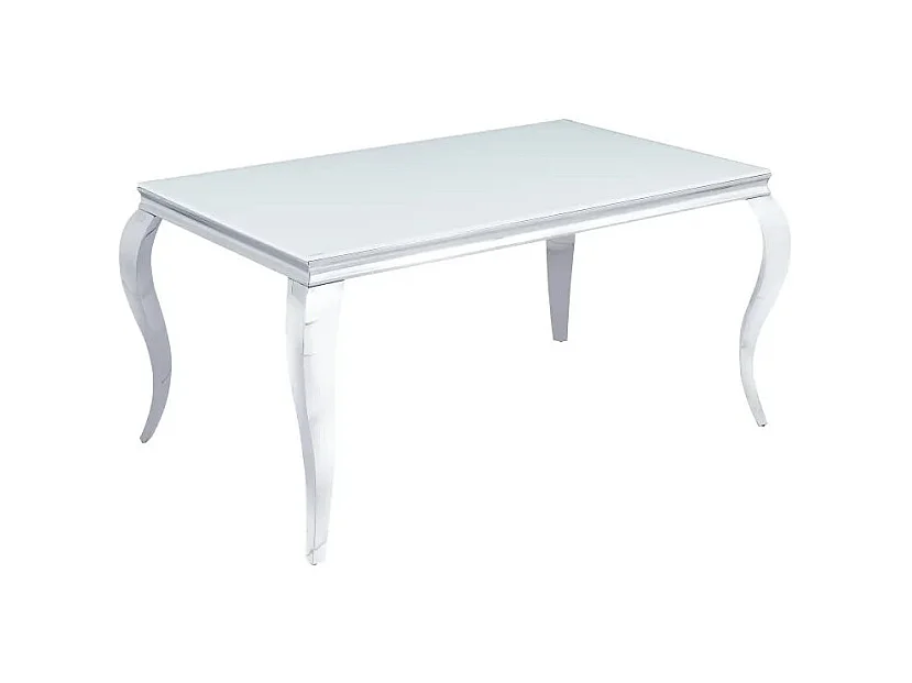 Table à manger BAROQUE 4 à 6 couverts pieds chrome plateau en verre 150x90 cm