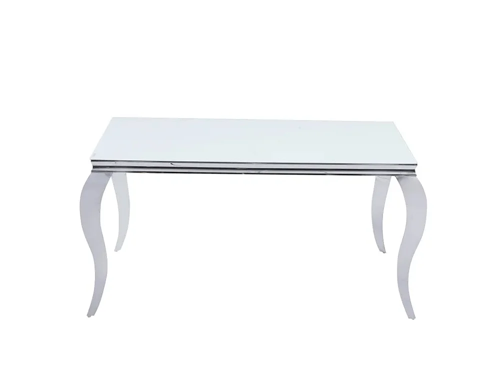 Table à manger verre blanc métal chromé 150x90x75 cm BAROQUE