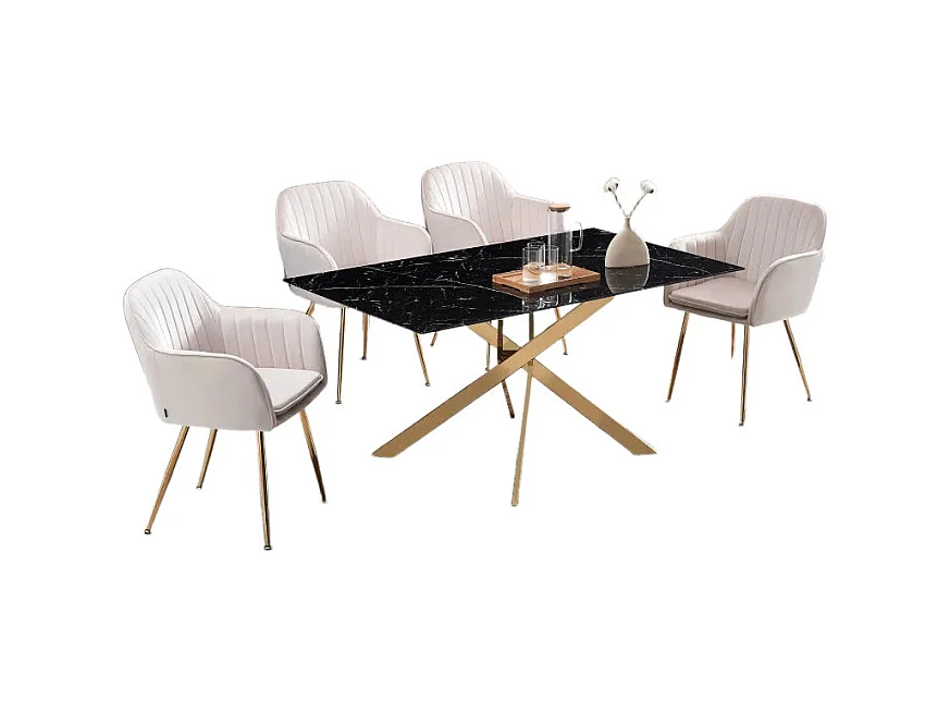 Table Repas JESSICA XXL Gold et plateau en verre 180 cm 6 à 8 couverts