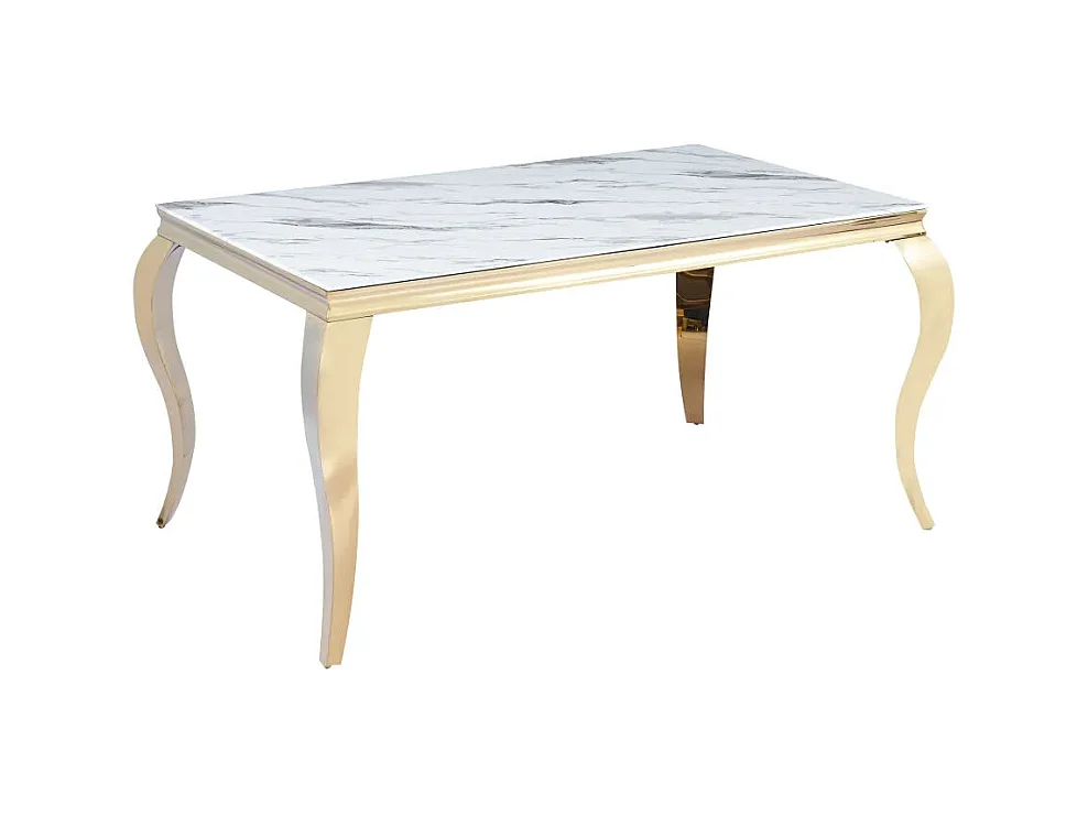 Table à manger BAROQUE 6 à 8 couverts pieds gold plateau en verre 180x90 cm