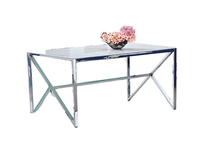 Table à manger MAJESTIQUE Chrome Plateau en verre trempé
