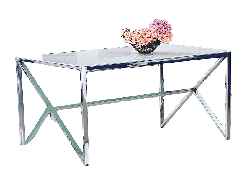 Table à Manger Chrome Verre Trempé Marbré Blanc – 150×90 cm – MAJESTIQUE