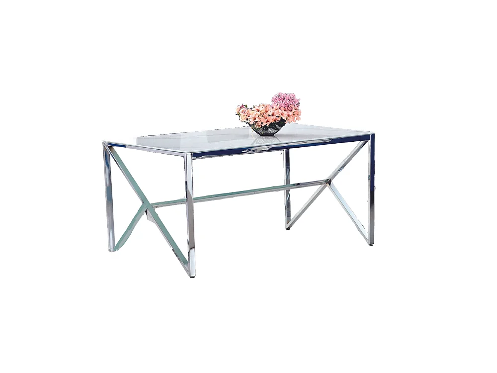 Table à Manger Chrome Verre Trempé Marbré Blanc – 150×90 cm – MAJESTIQUE