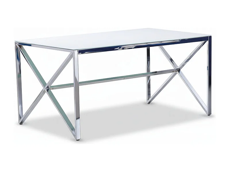 Table à Manger Chrome Verre Trempé Marbré Blanc – 150×90 cm – MAJESTIQUE