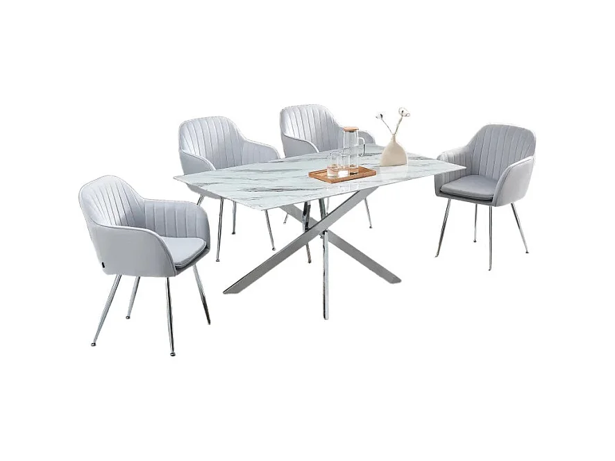 Table Repas JESSICA XXL Chrome et plateau en verre 180 cm 6 à 8 couverts