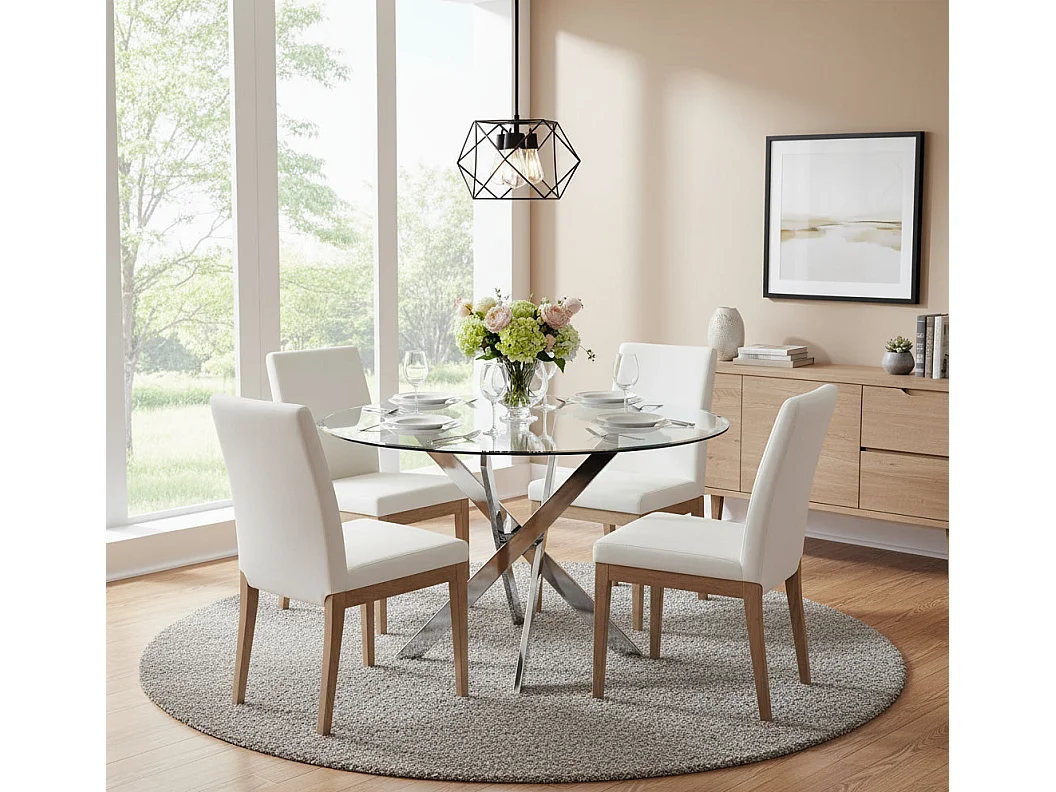 Table a manger ronde TRANSPARENT JESSICA chrome XXL 120 cm 4 couverts