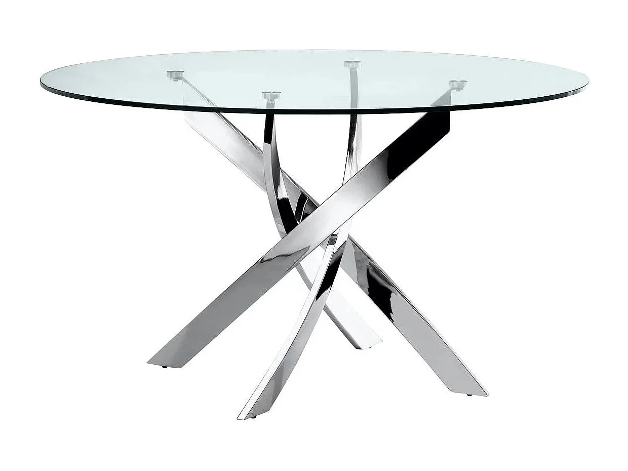 Table a manger ronde TRANSPARENT JESSICA chrome XXL 120 cm 4 couverts