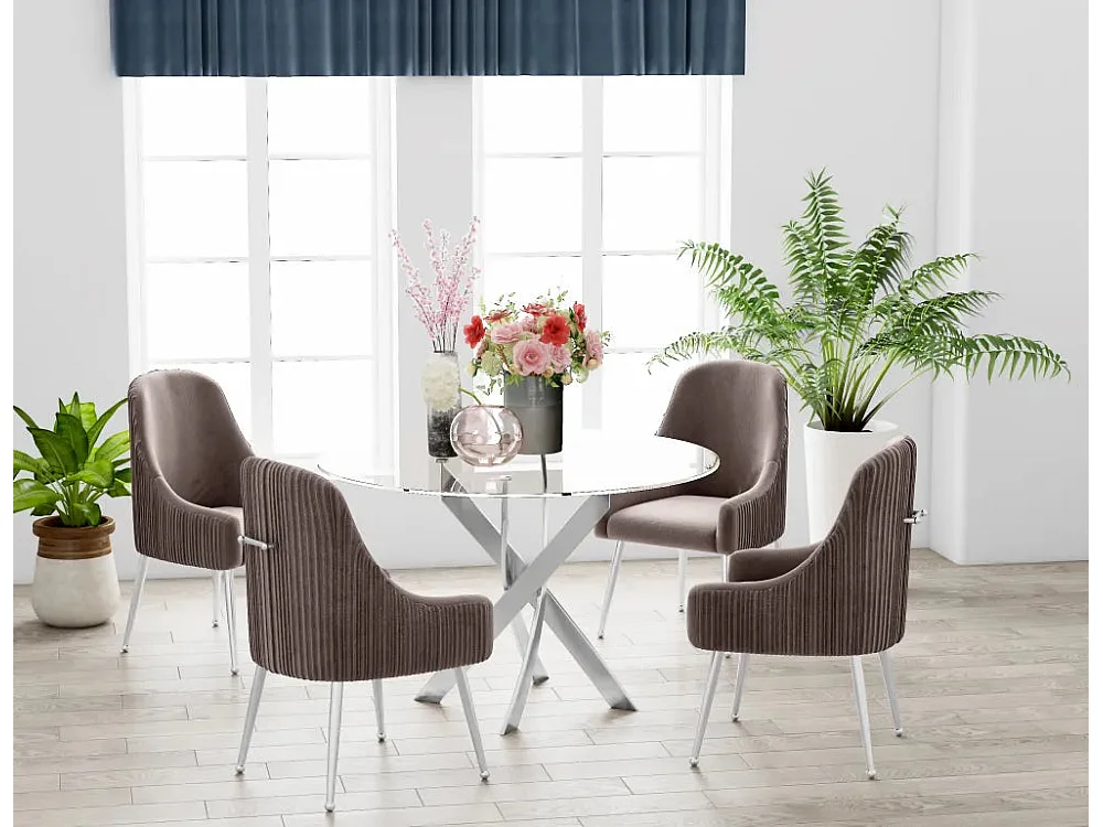 Table a manger ronde TRANSPARENT JESSICA chrome XXL 120 cm 4 couverts