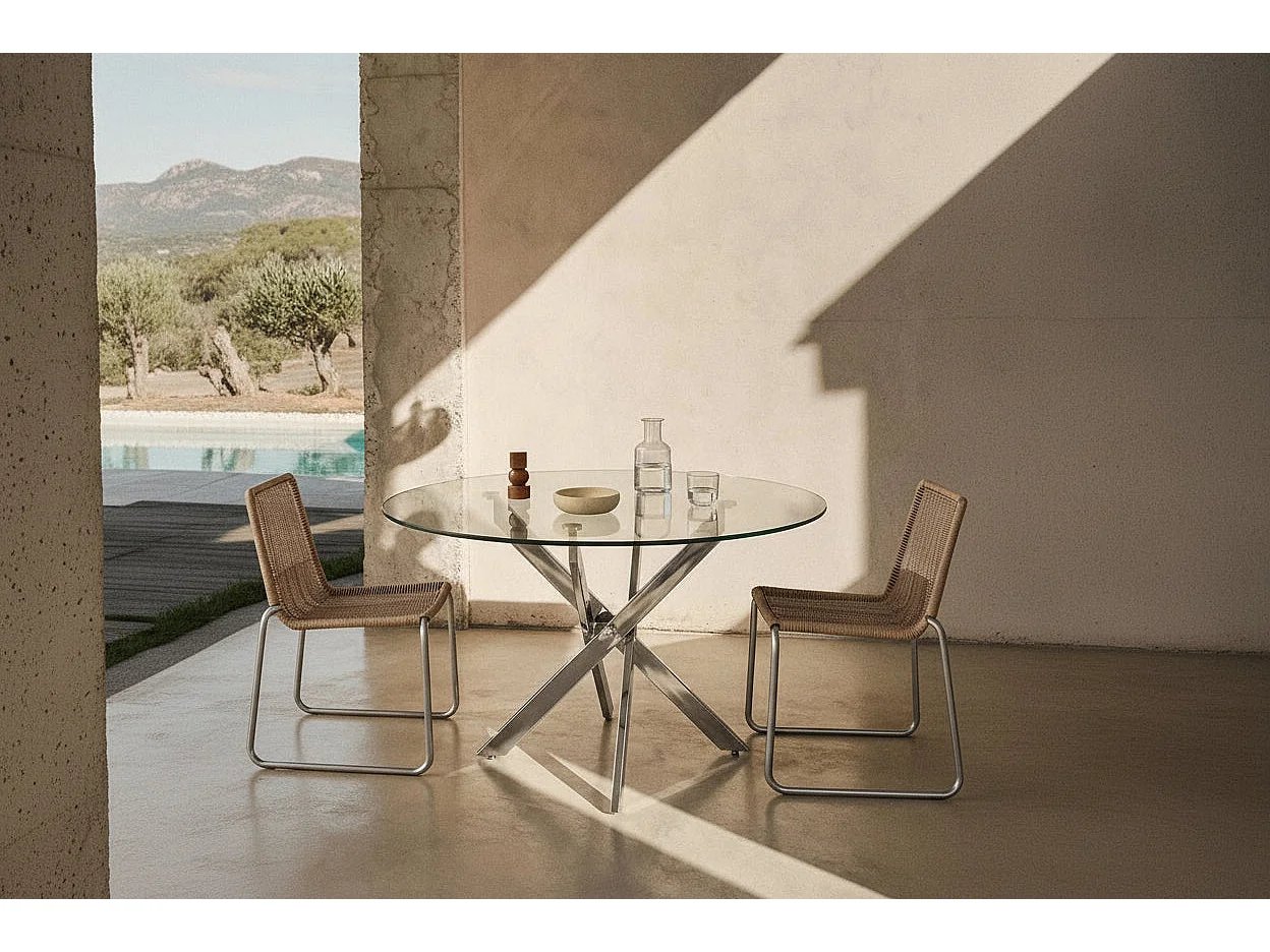 Table a manger ronde TRANSPARENT JESSICA chrome XXL 120 cm 4 couverts