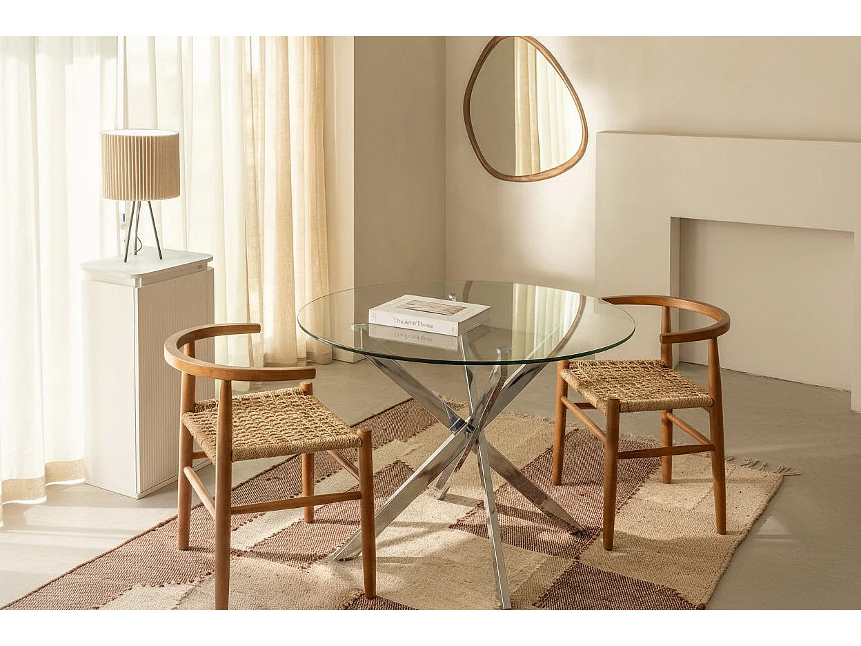 Table a manger ronde TRANSPARENT JESSICA chrome XXL 120 cm 4 couverts