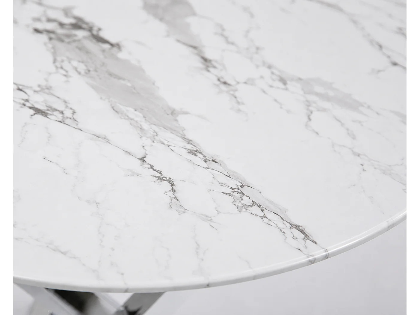 Table à manger ronde JESSICA MARBRE BLANC pieds chrome XXL 120 cm 4 couverts