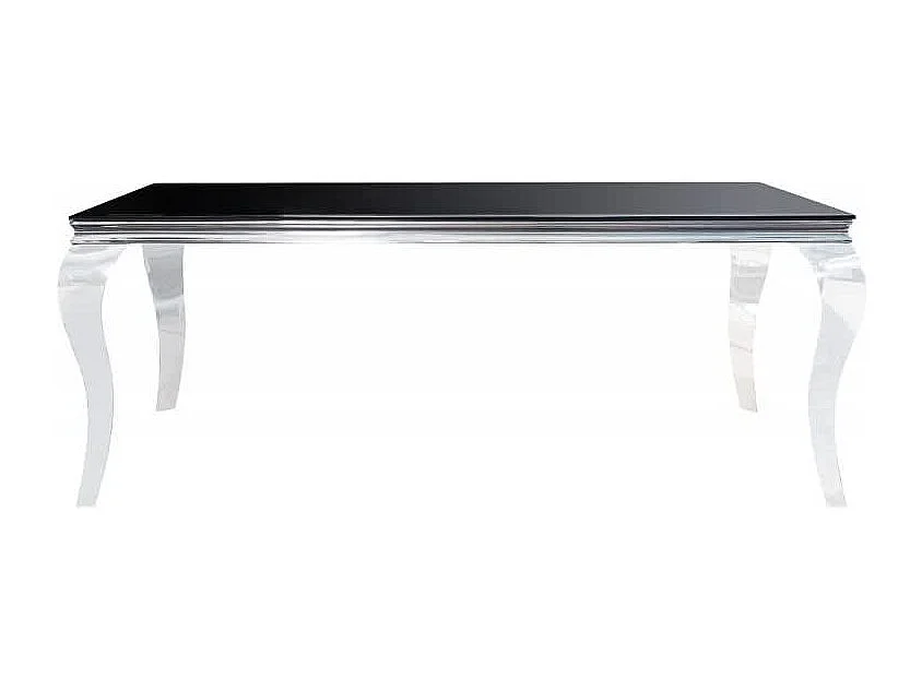 Table à manger BAROQUE 6 à 8 couverts pieds chrome plateau en verre 180x90 cm noir