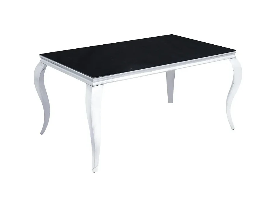Table à manger BAROQUE 6 à 8 couverts pieds chrome plateau en verre 180x90 cm