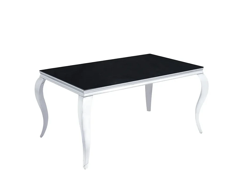 Table à manger BAROQUE 6 à 8 couverts pieds chrome plateau en verre 180x90 cm noir