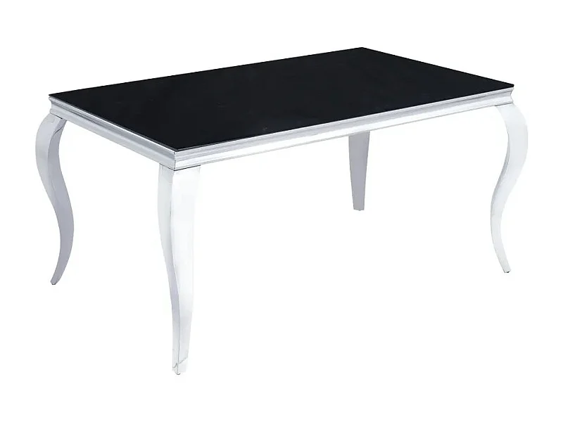 Table à manger BAROQUE 6 à 8 couverts pieds chrome plateau en verre 180x90 cm noir