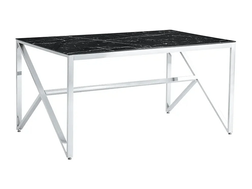 Table à manger MAJESTIQUE Chrome Plateau en verre trempé - Marbré noir