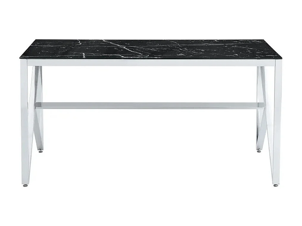 Table à manger MAJESTIQUE Chrome Plateau en verre trempé - Marbré noir