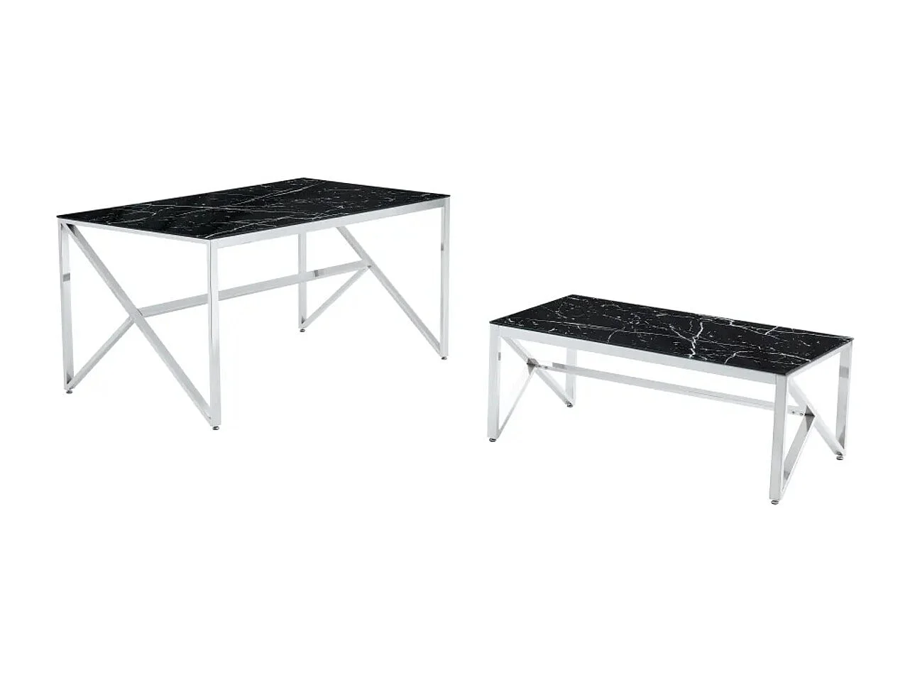 Table à manger MAJESTIQUE Chrome Plateau en verre trempé - Marbré noir