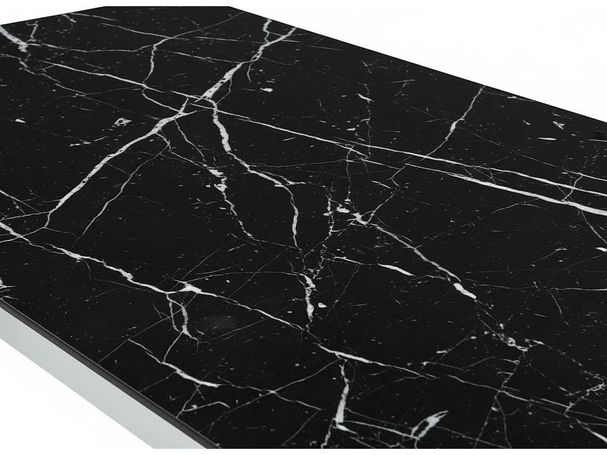 Table à Manger Chrome Verre Trempé Marbré Noir – 150×90 cm – MAJESTIQUE