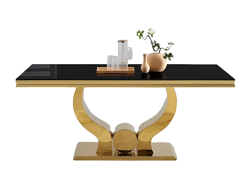 Table à manger TROFY 6 à 8 personnes gold verre MARBRE NOIR 180x90 cm