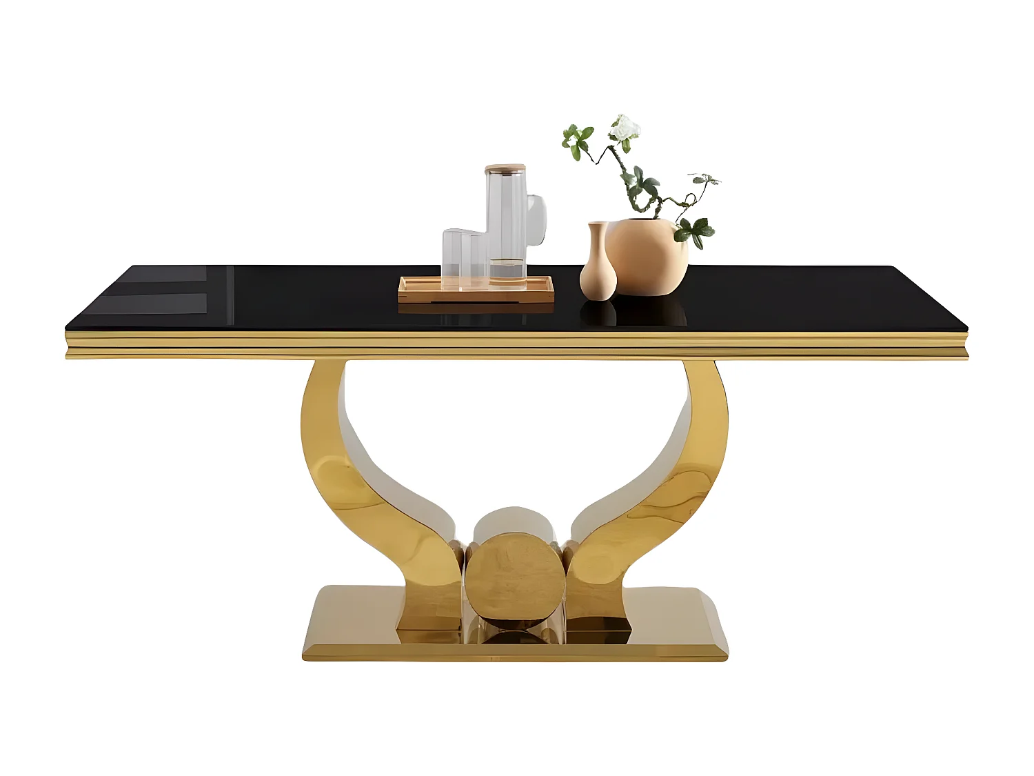 Table à manger TROFY 6 à 8 personnes gold verre MARBRE NOIR 180x90 cm