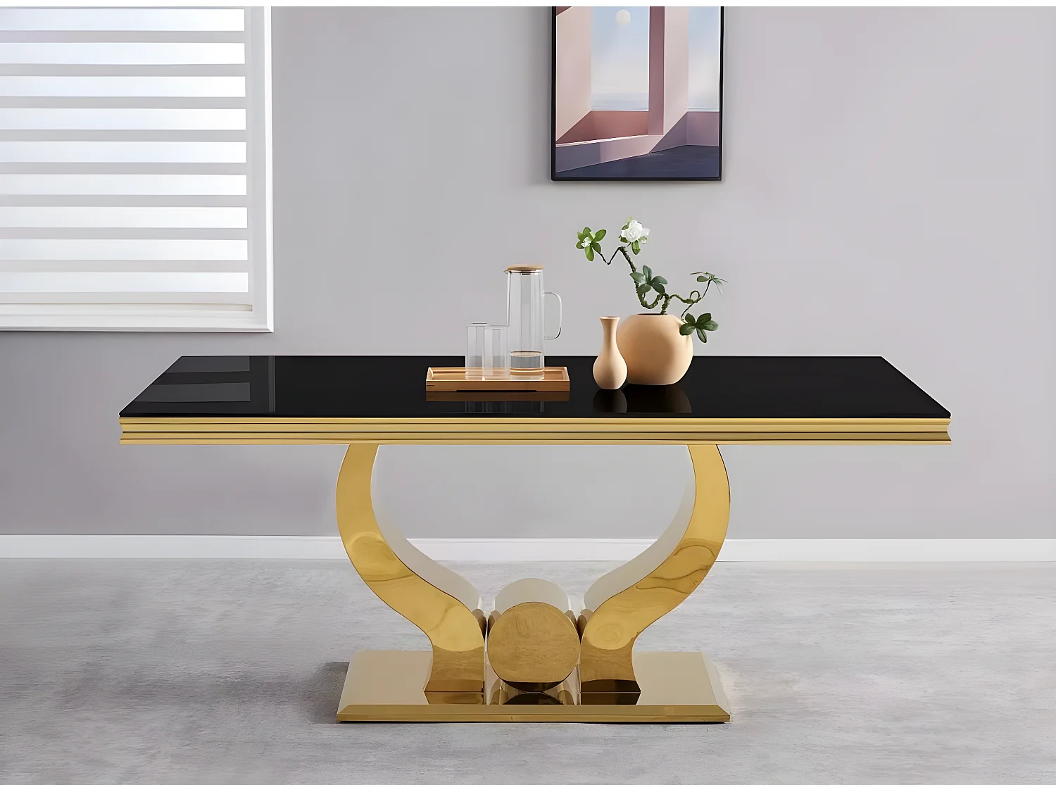 Table à manger TROFY 6 à 8 personnes gold verre MARBRE NOIR 180x90 cm