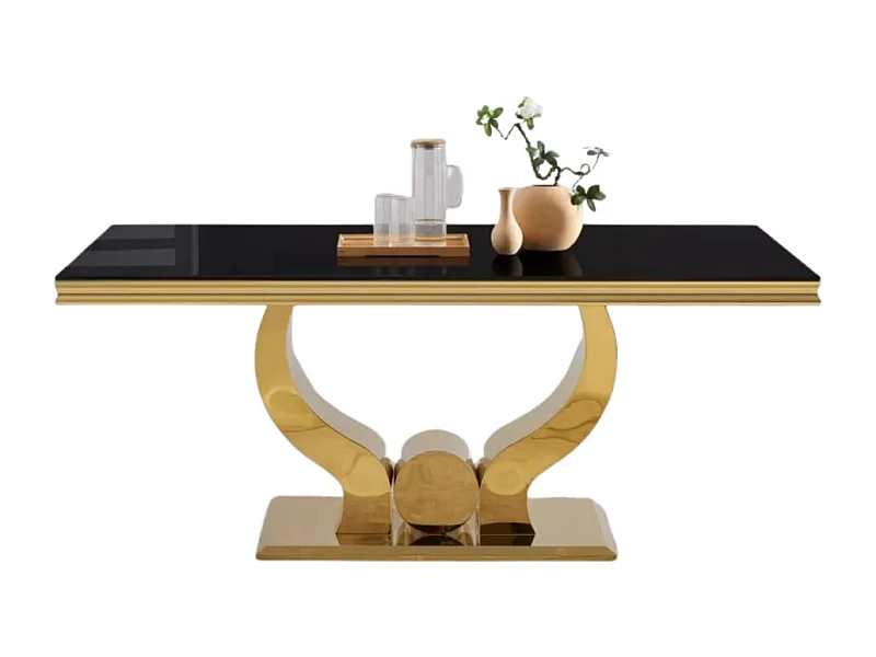Table à manger TROFY 6 à 8 personnes gold verre MARBRE NOIR 180x90 cm