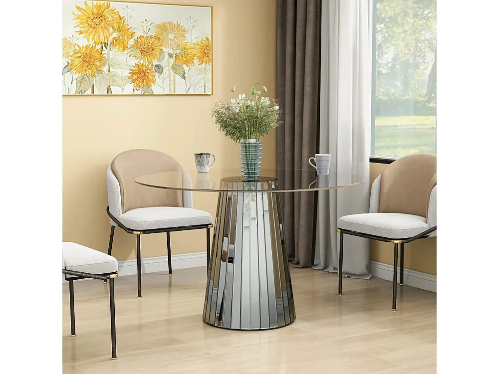 Table ronde DISCO miroir gris plateau transparent