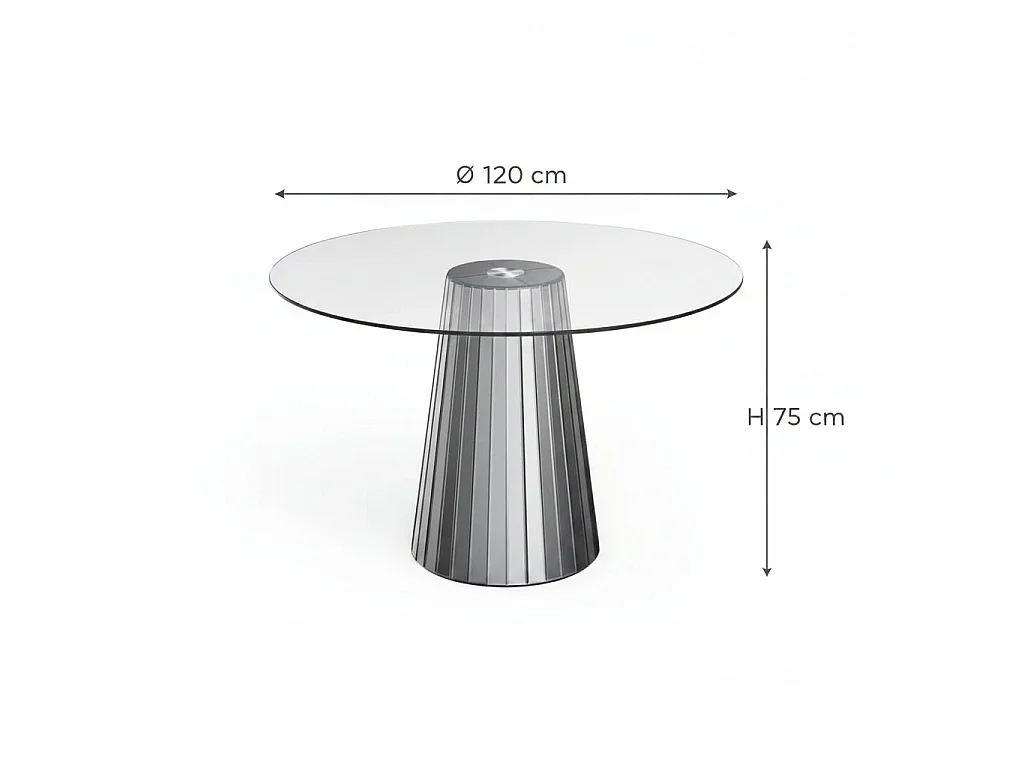 Table ronde DISCO miroir gris plateau transparent
