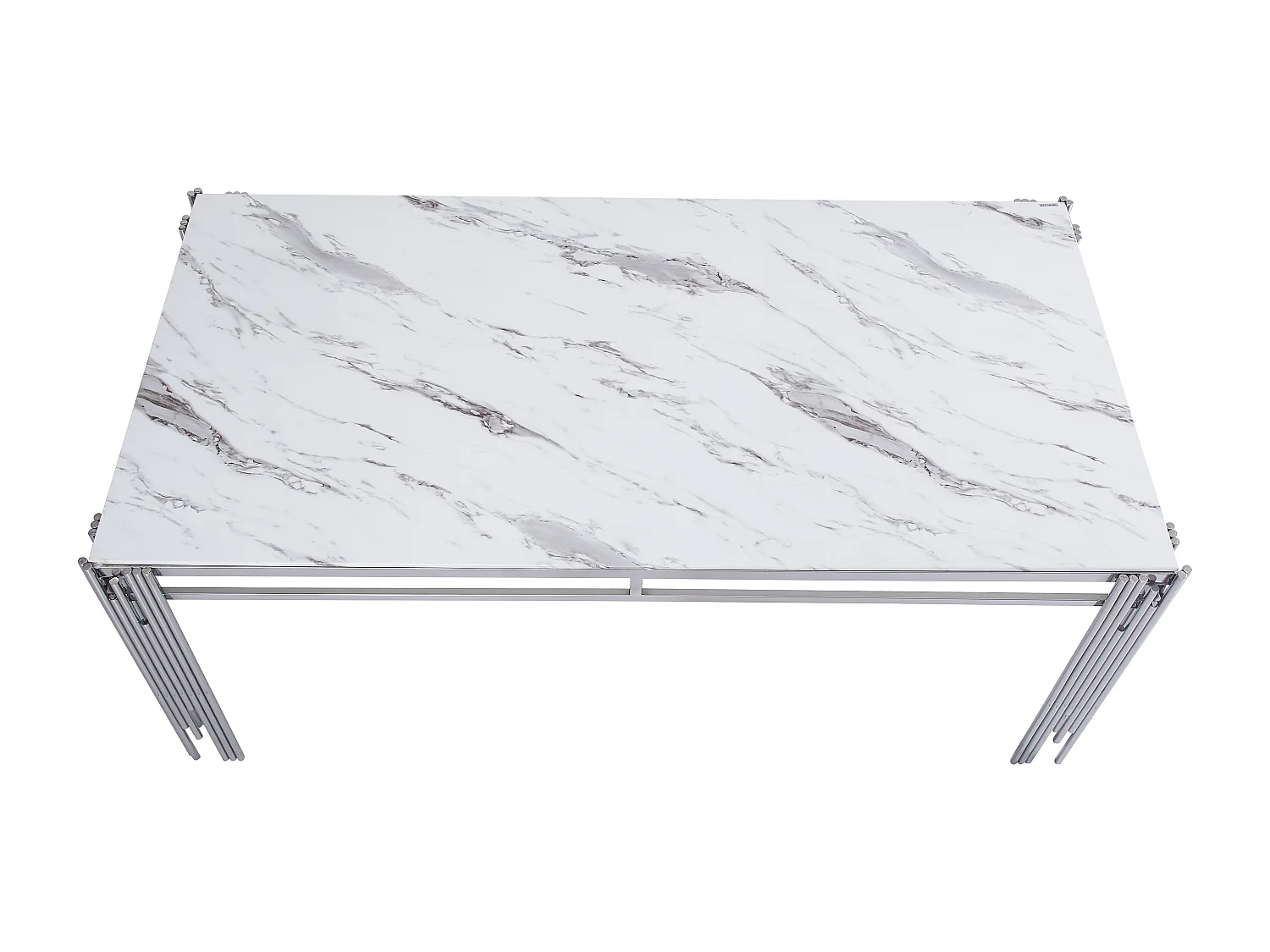 Table à manger XXL FLUTE Chrome Plateau en verre Marbré BLANC 180 cm