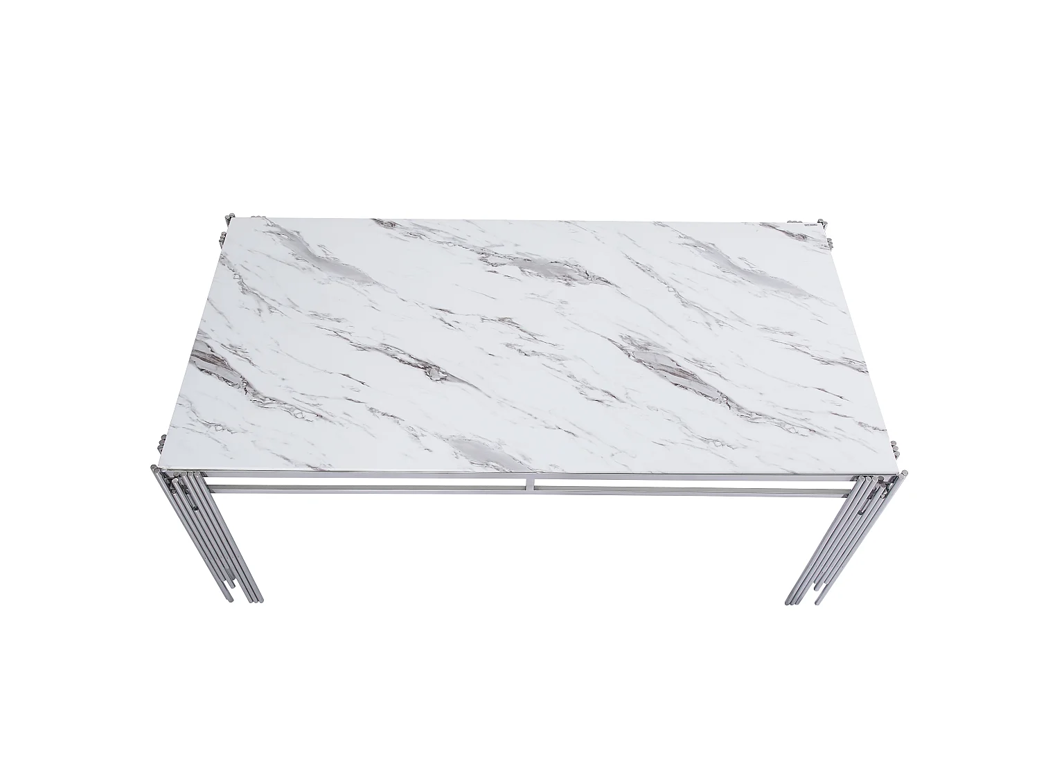 Table à manger XXL FLUTE Chrome Plateau en verre Marbré BLANC 180 cm