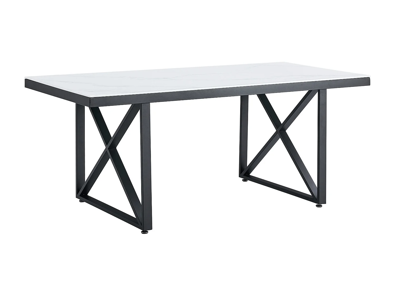 Table repas LEVANTO métal noir plateau en verre trempé