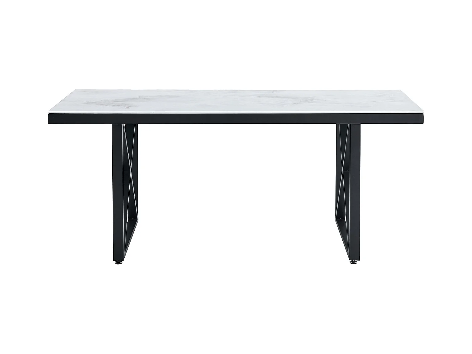 Table repas LEVANTO métal noir plateau en verre trempé